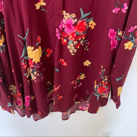 NWT Old Navy Burgundy Wine Floral Tunic Length Long Sleeve Blouse - Picture 8 of 9